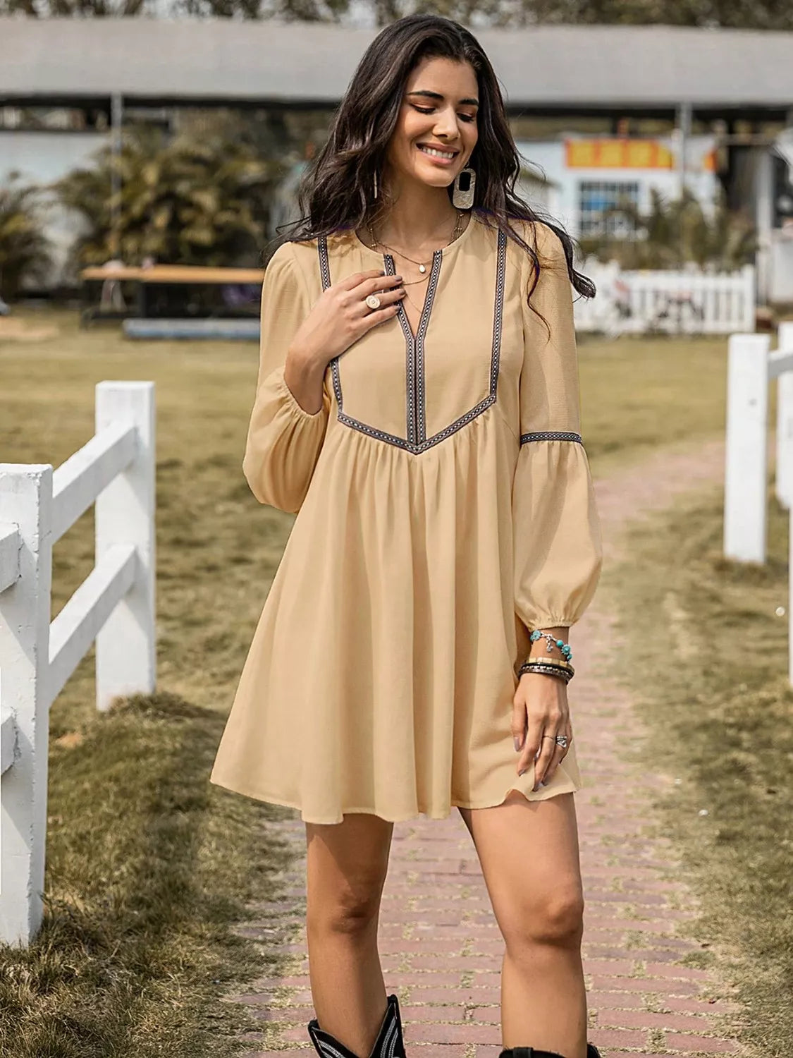 Long Sleeve Mini Dress with Contrast Trim