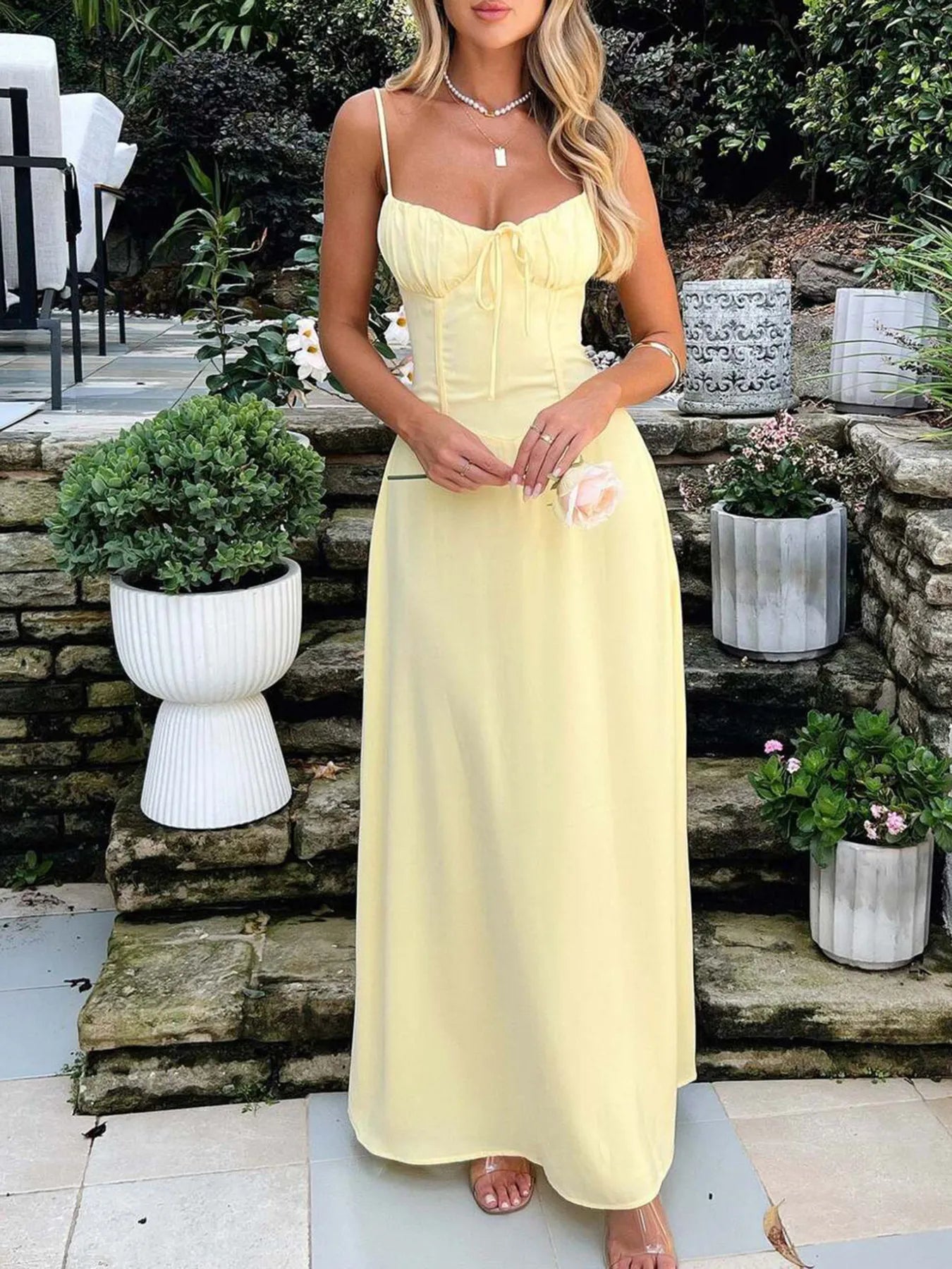 Lace-Up Solid Cami Dress