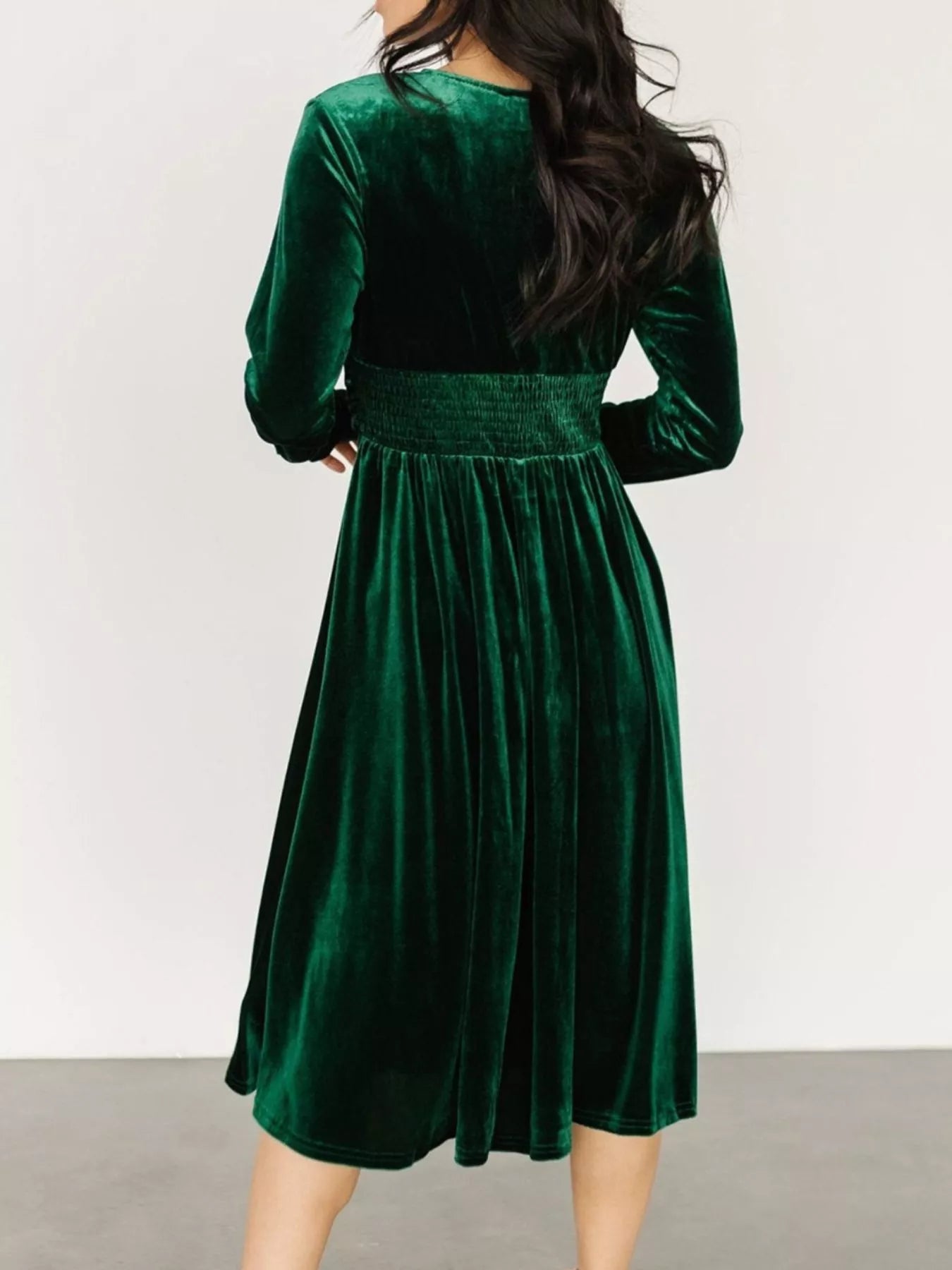 Velvet Deep V-Neck Long Sleeve Dress