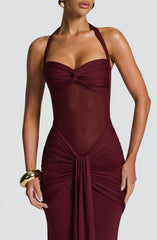 Halter Neck Backless Ruched Maxi Dress