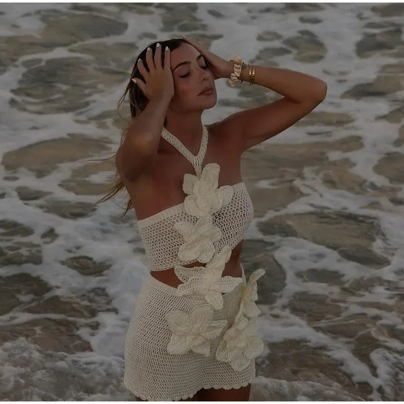 Jella Knitted Flower Mini Dress