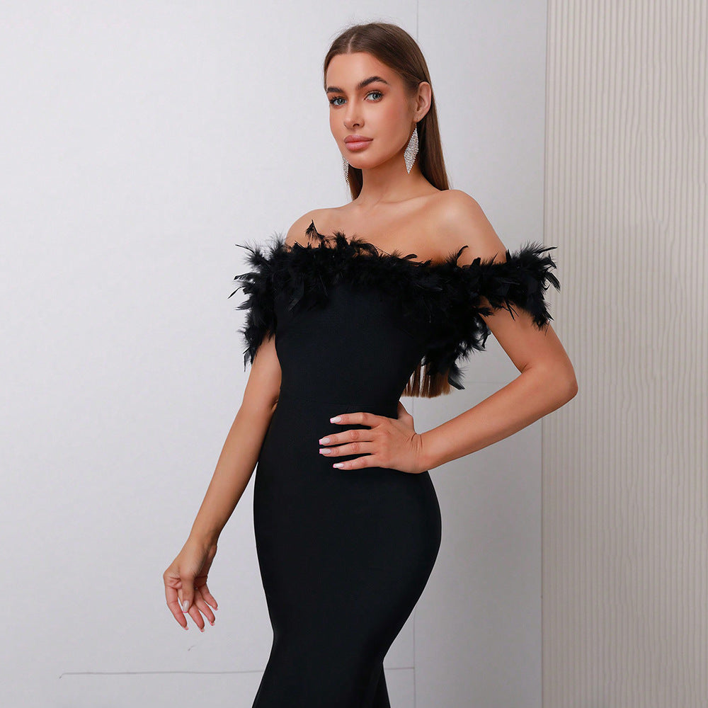 Alyia Off-Shoulder Feather Dress