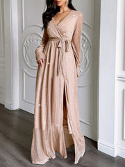 Surplice Slit Tie Waist Maxi Dress