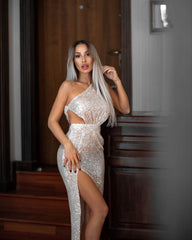 Elegant Slit Midriff Outfit Party Dress