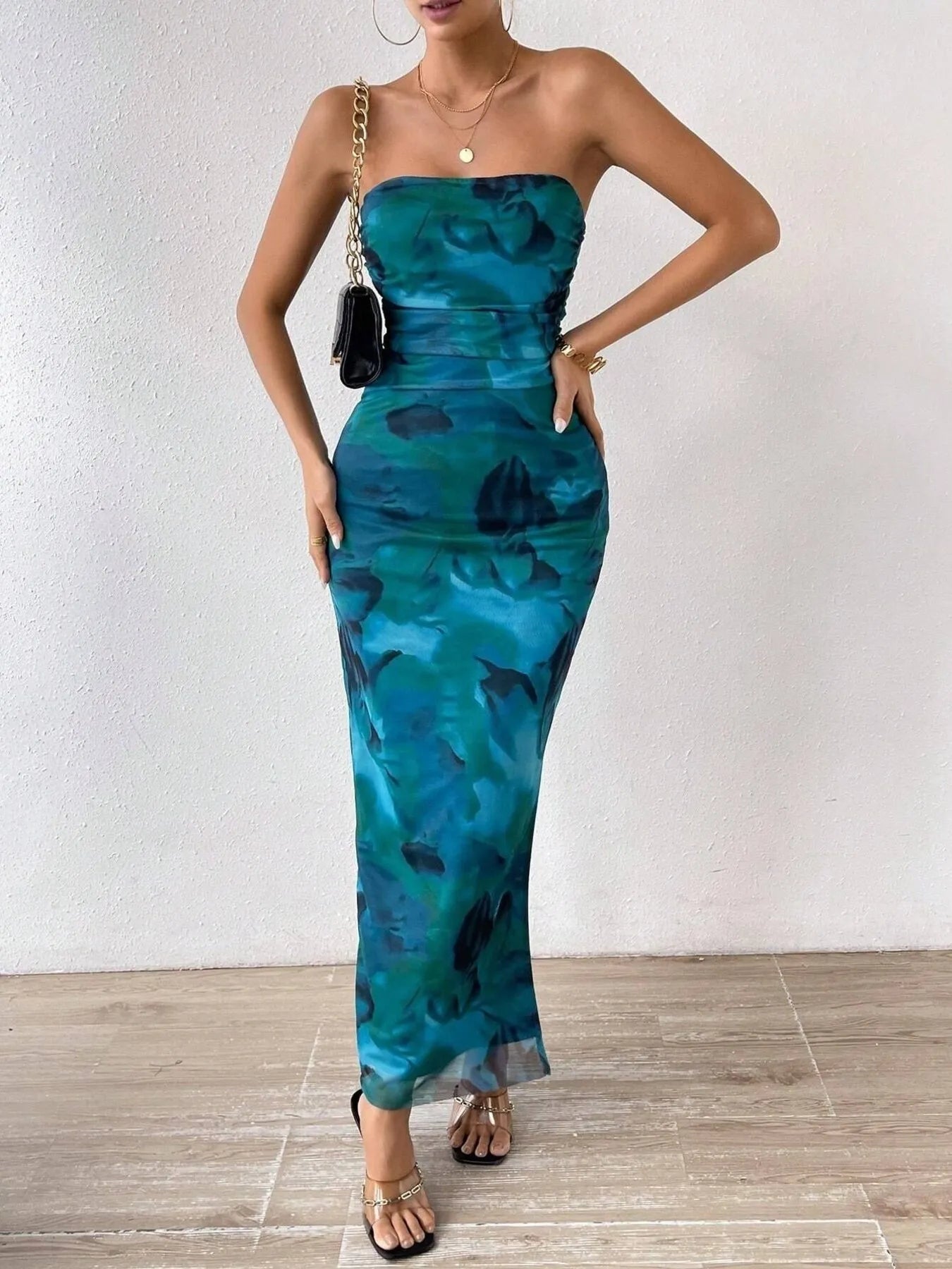 Printed Side Slit Tube Dress