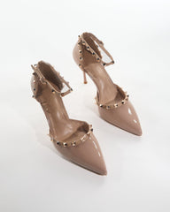 Nella Rivet Strap Pumps In Beige