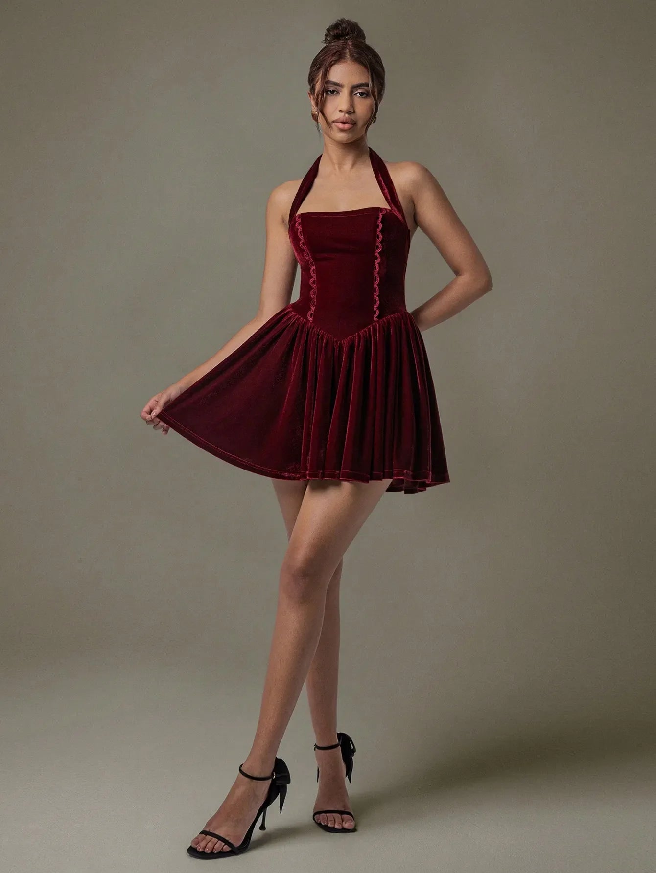 Velvet Halter Skater Dress