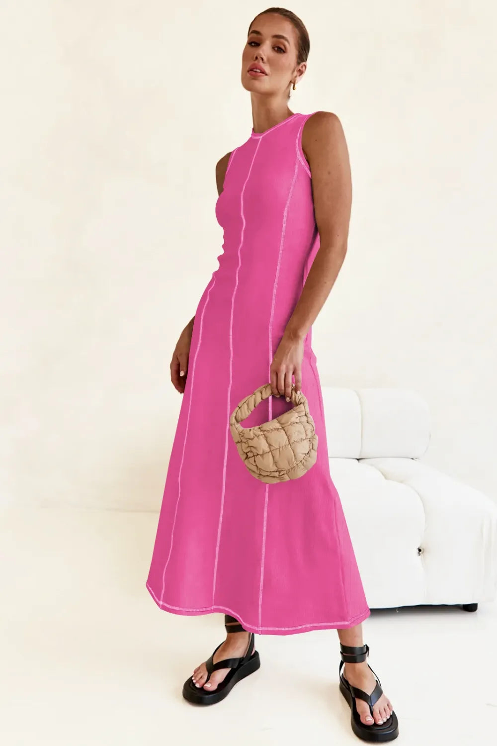 Contrast Stitching Maxi Tank Dress