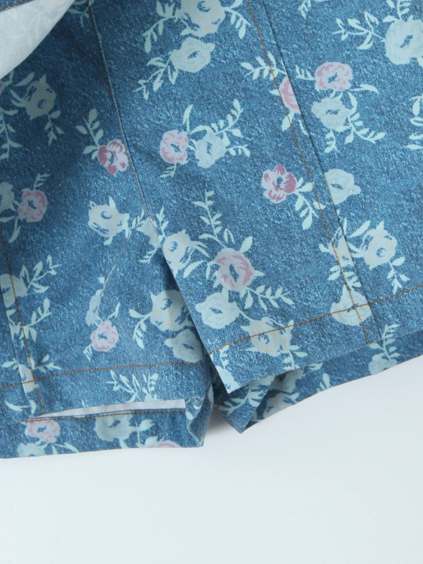 Floral Print Strapless Top and Skort Denim Set