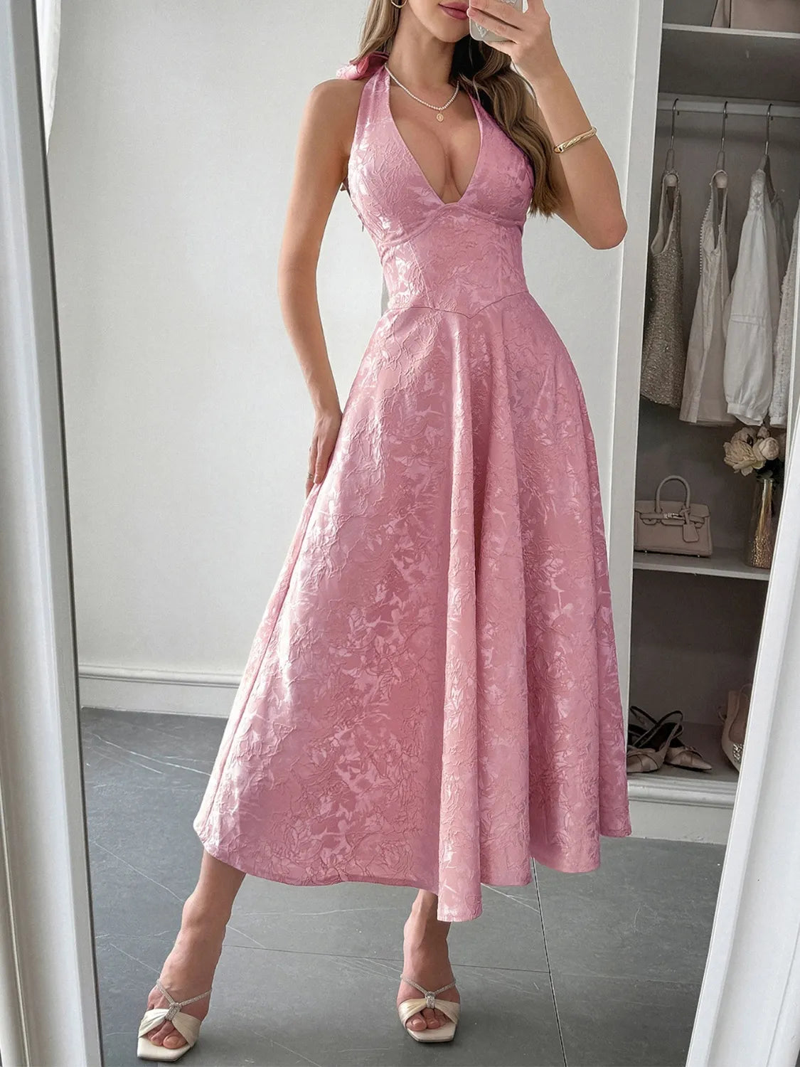 Halter Neck Midi Dress with Pockets