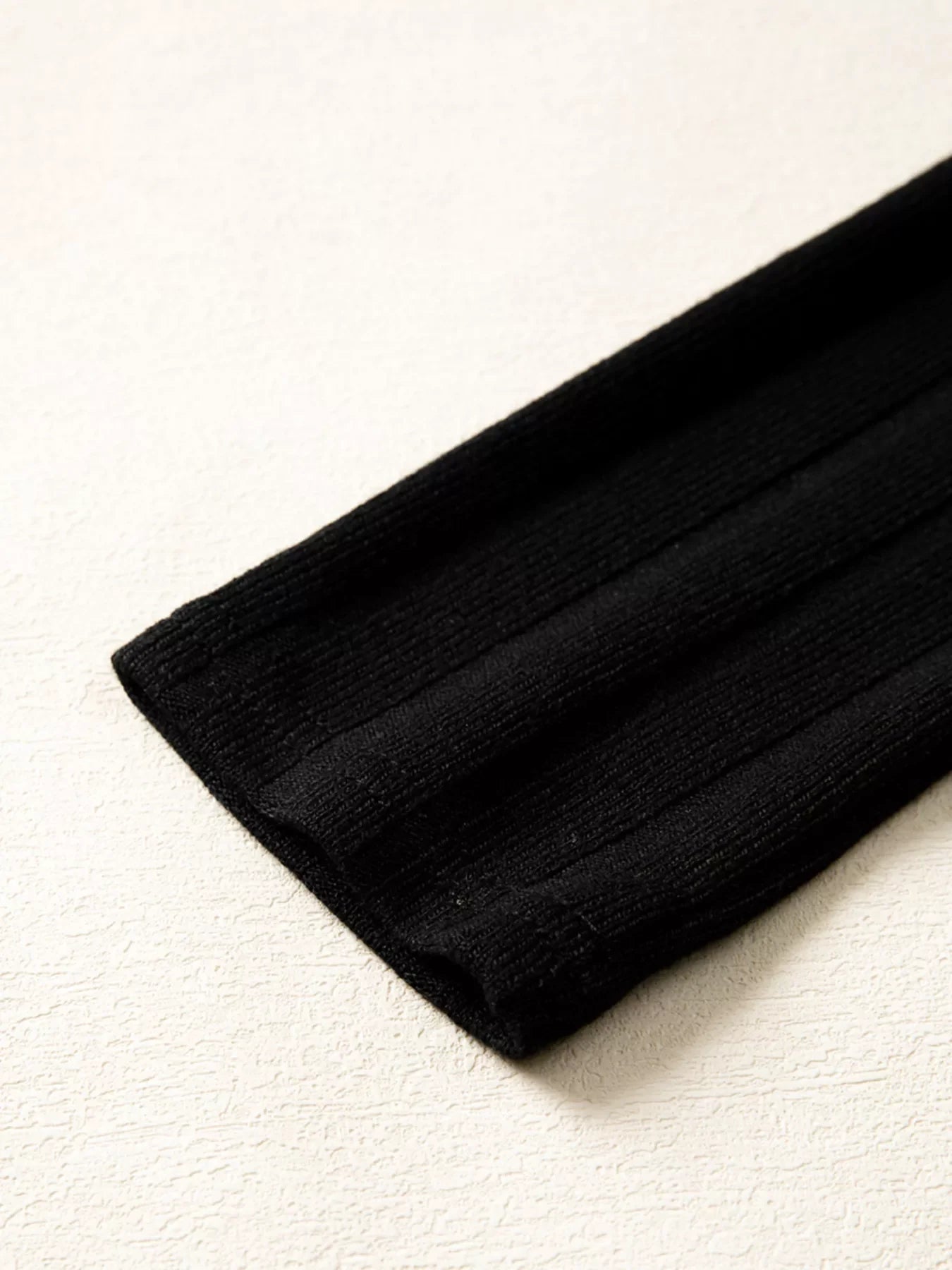 Frilled Neck Ribbed Knit Patchwork Long Sleeve Mini Dress