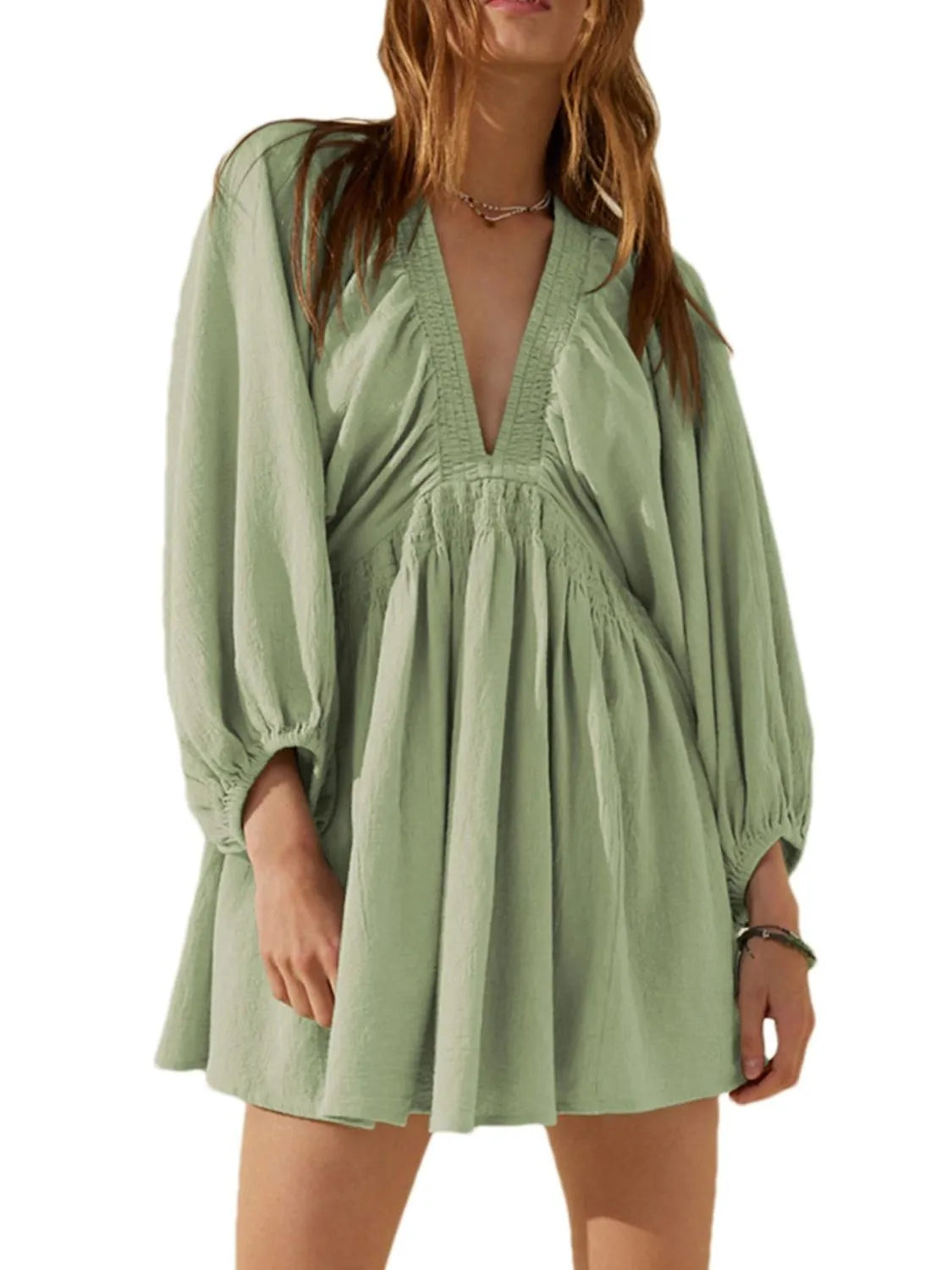 Textured V-Neck Mini Dress