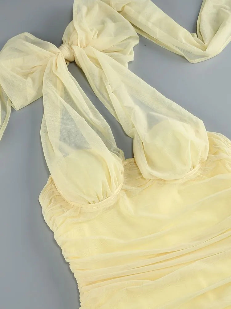 Maliya Halter Mesh Slit Maxi Dress