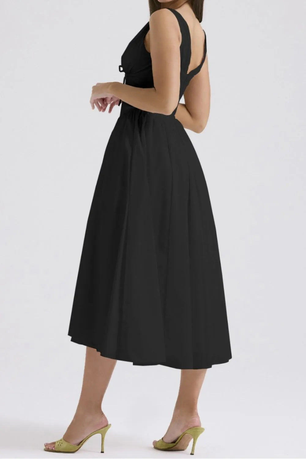 Ruched V-Neck Sleeveless Dress with Pockets