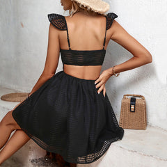 Teriya Hollow Backless Sling Black Dress