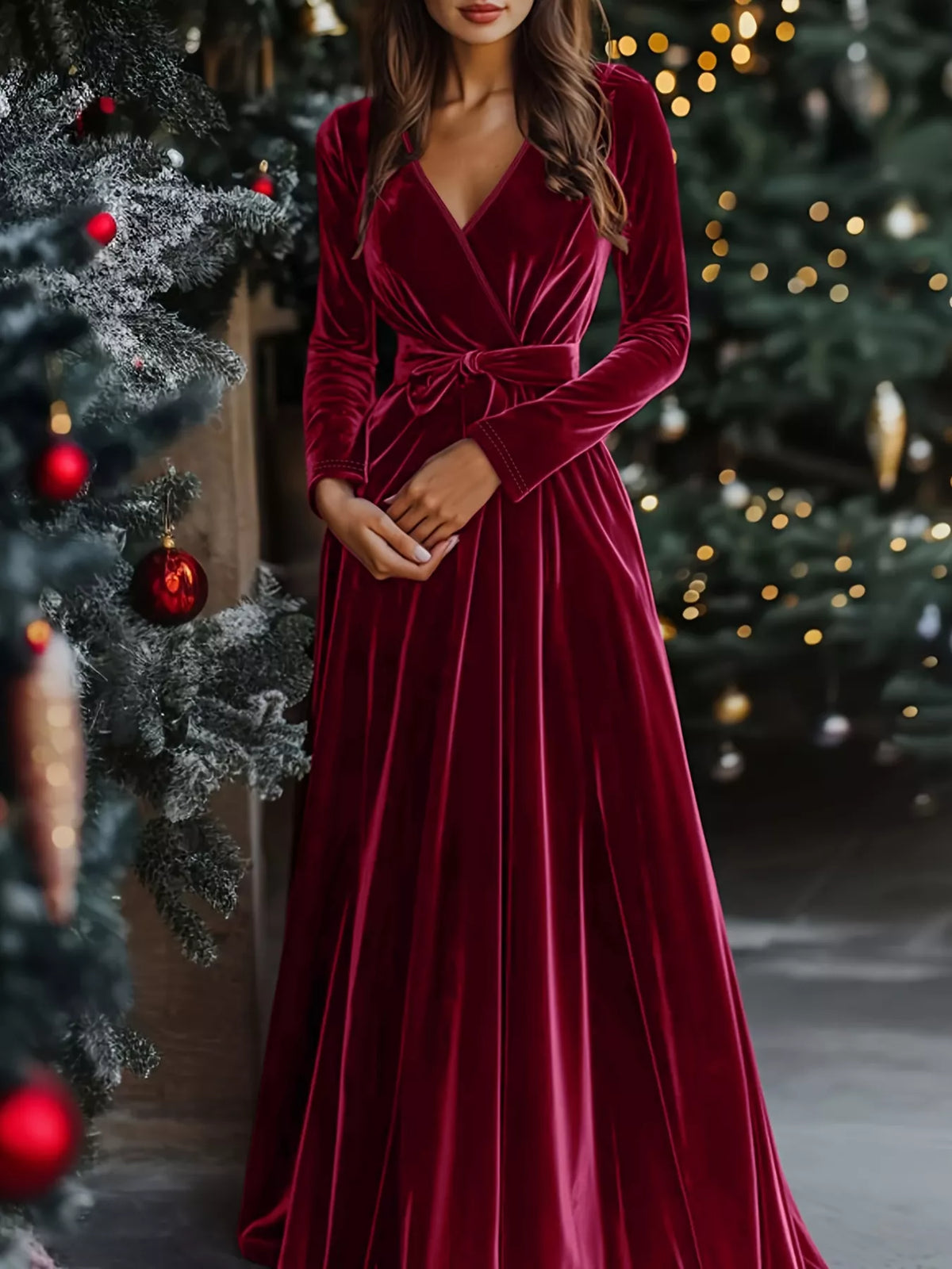 Velvet Wrap Surplice Maxi Dress
