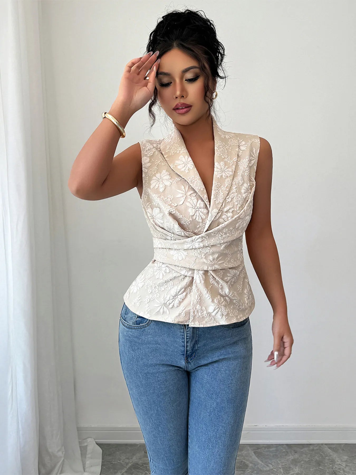 Flower Ruched Sleeveless Tank