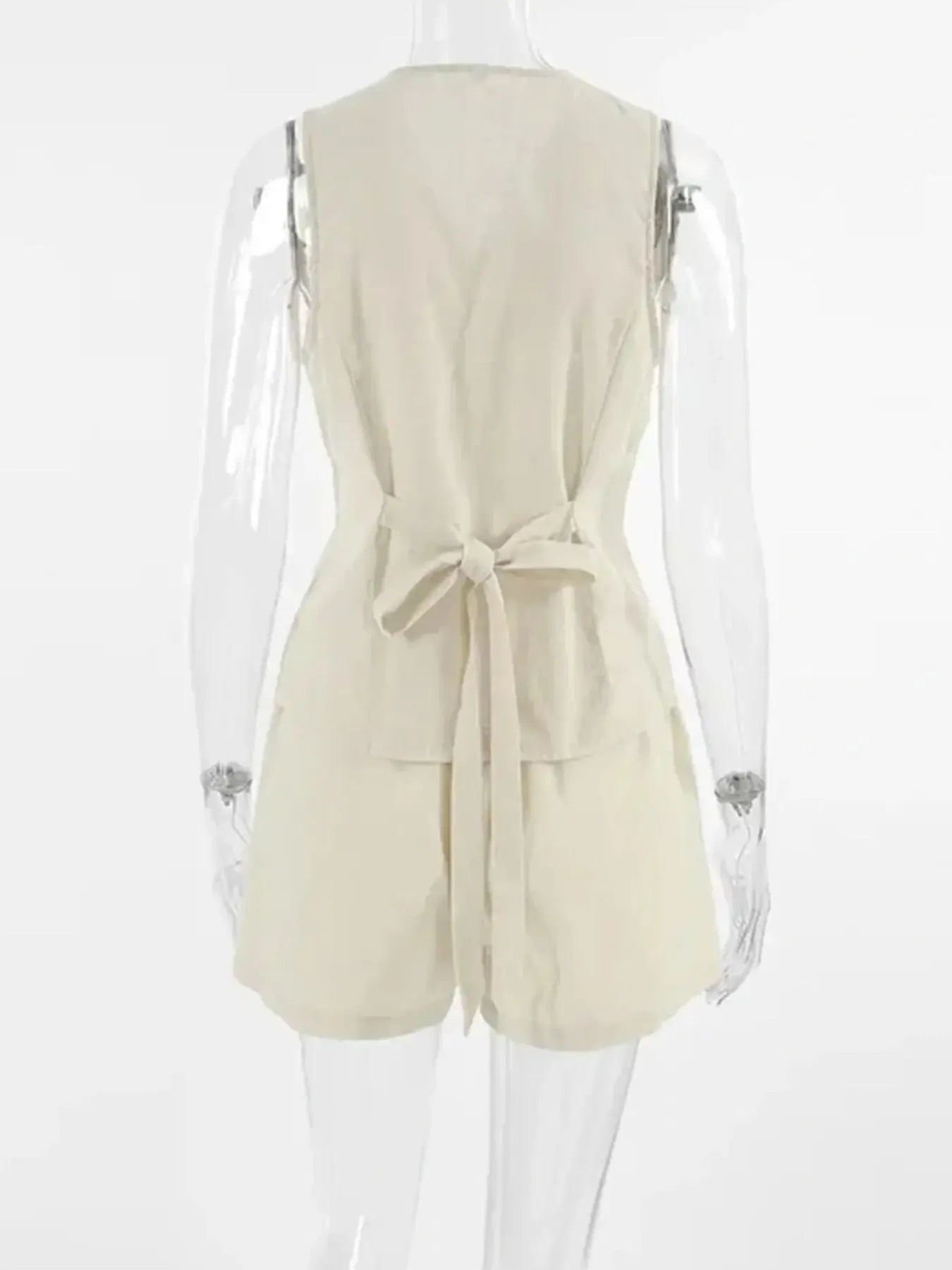 Button Up V-Neck Vest and Shorts Set
