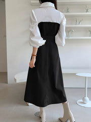 Two Tone Long Sleeve Collared Neck Dress