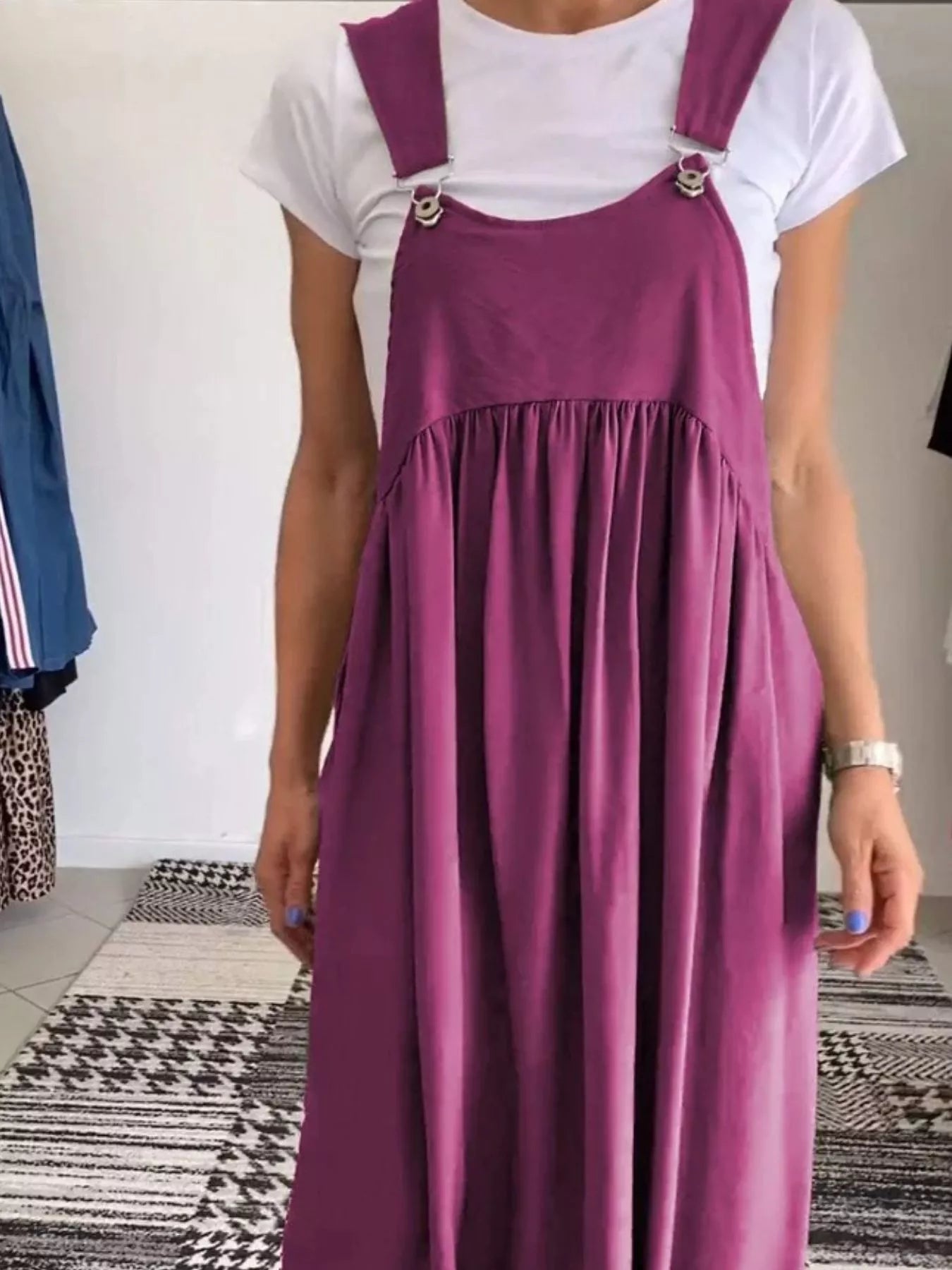 Full Size Ruched Wide Strap Overall Maxi Dress Plus Size