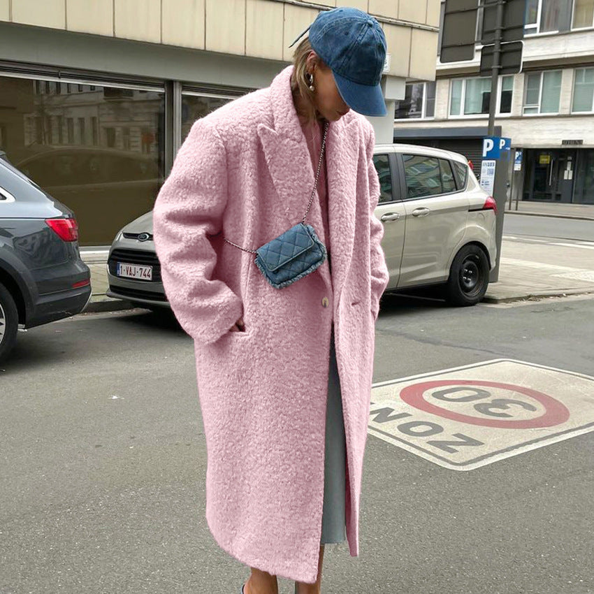 Modern Woolen Thick Lapel Coat Mid-length Coat