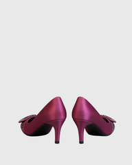 Elen Rhinestone Buckle Splicing Pumps In Purple