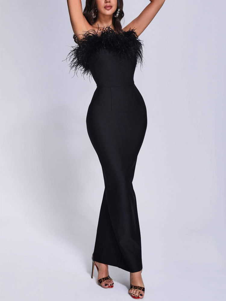 Aeira Feather Maxi Bandage Dress