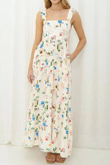 Printed Square Neck Wide Strap Maxi Dress