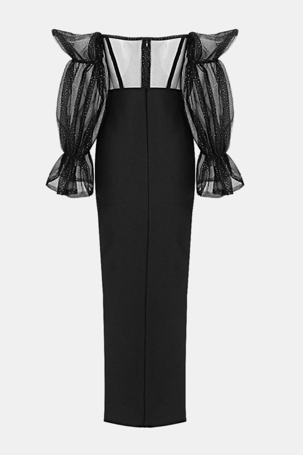 Hanna Glitter Mesh Flounce Sleeve Knit Dress