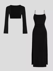 Solid Color Cami Dress & Shrug Set