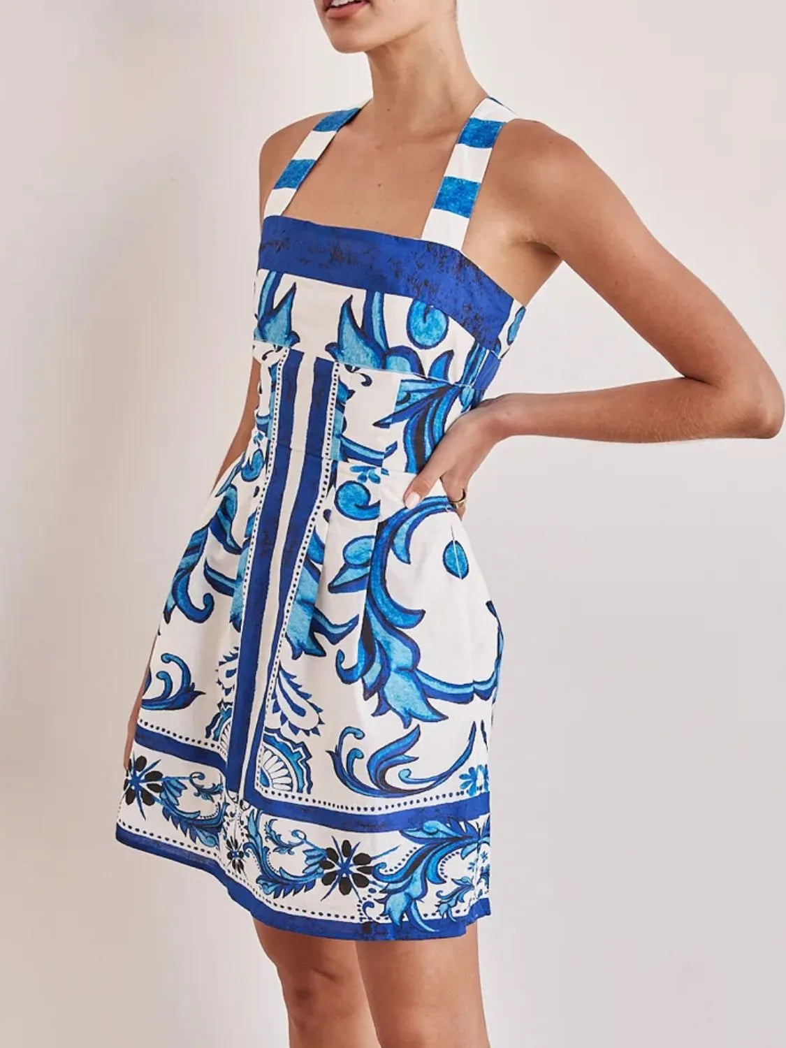 Printed Square Neck Mini Dress