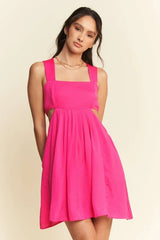 Davi & Dani Washed Satin Cutout Skirt Bandeau Mini Dress