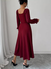 Flounce Sleeve A-Line Midi Dress