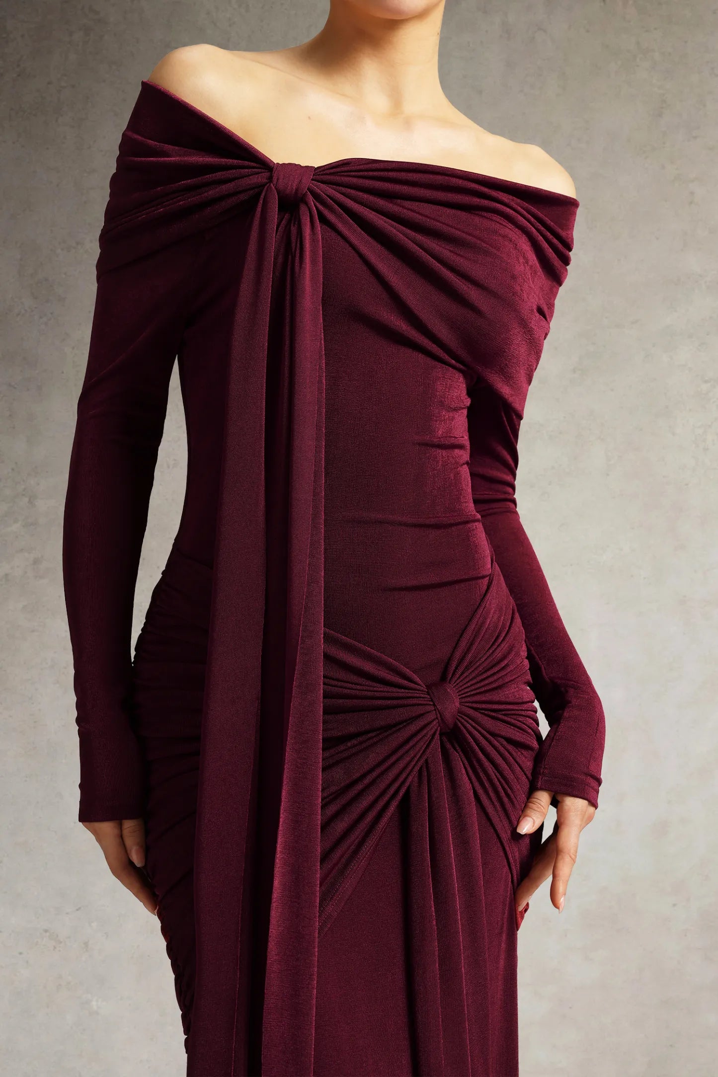 Chic Off-shoulder Long Sleeves Streamer Folds Maxi Dress