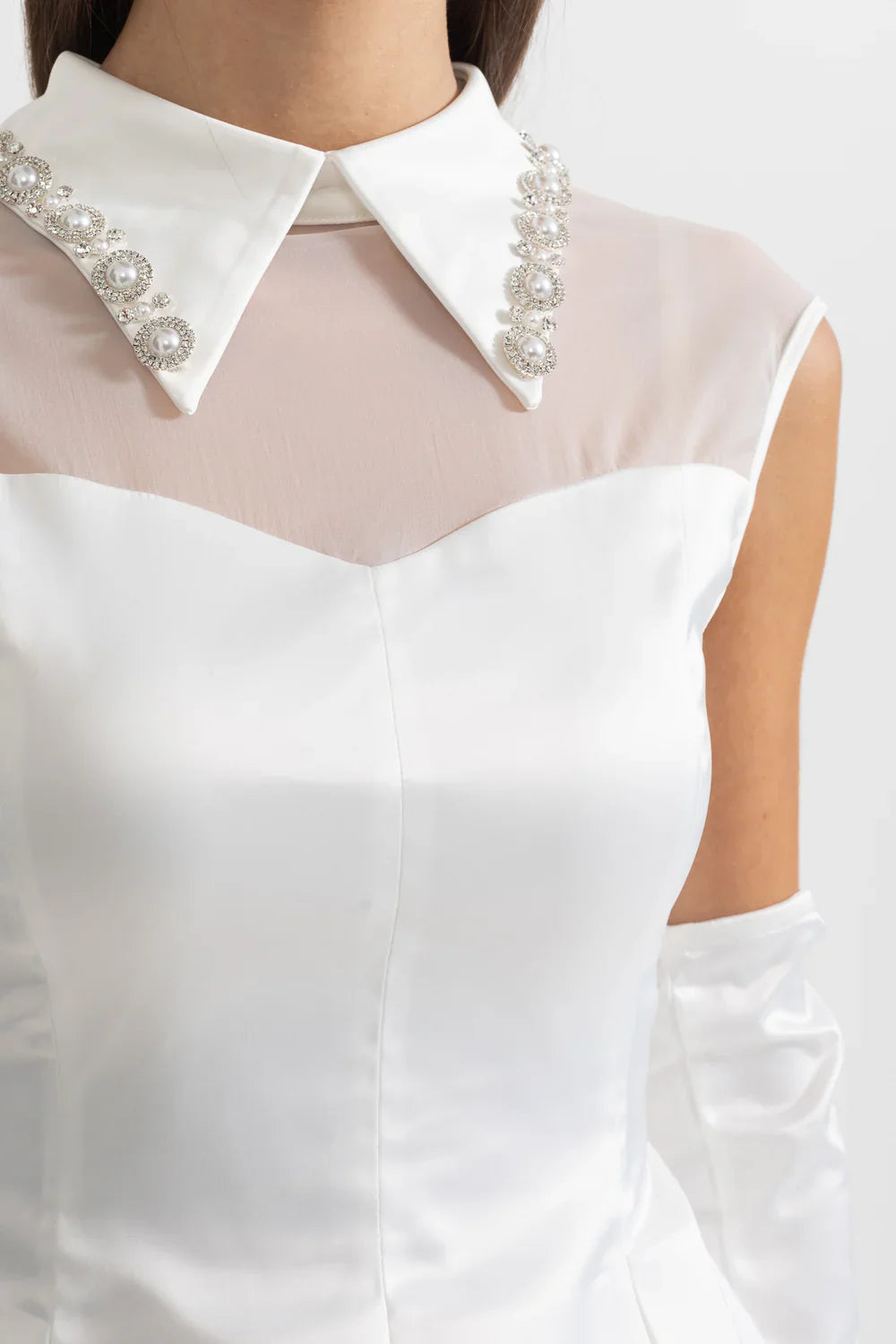 YARNA SATIN MINI DRESS-WHITE