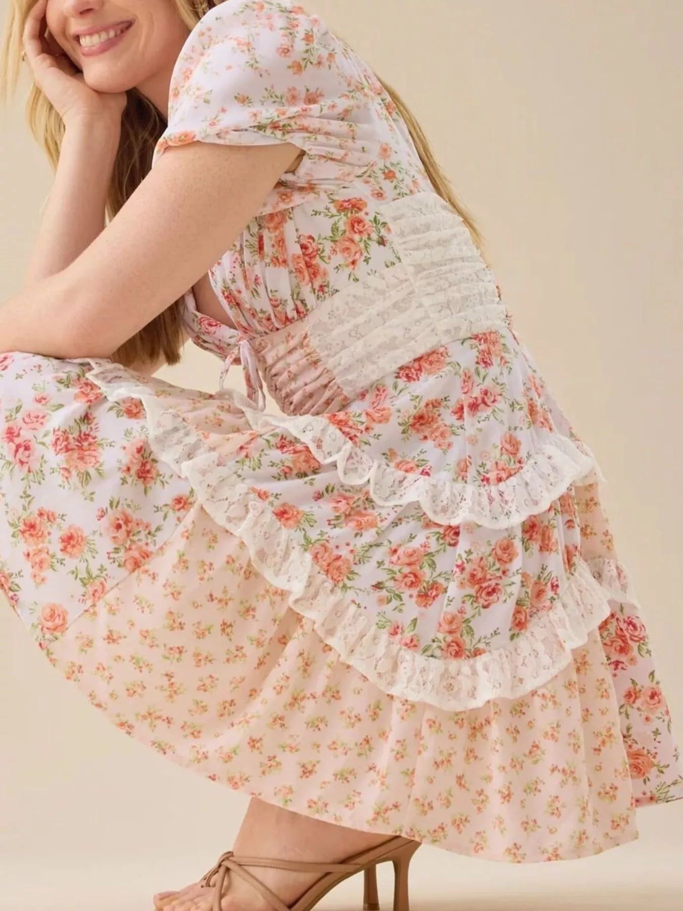 Floral Puff Sleeve Tiered Mini Dress