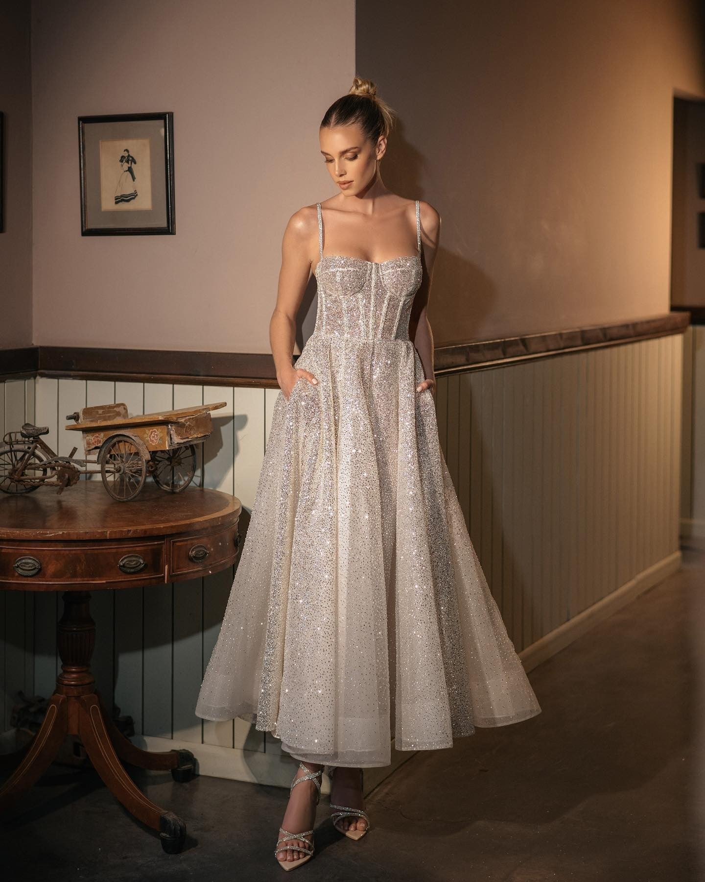 Halter Spray Silver Shiny Party Dress