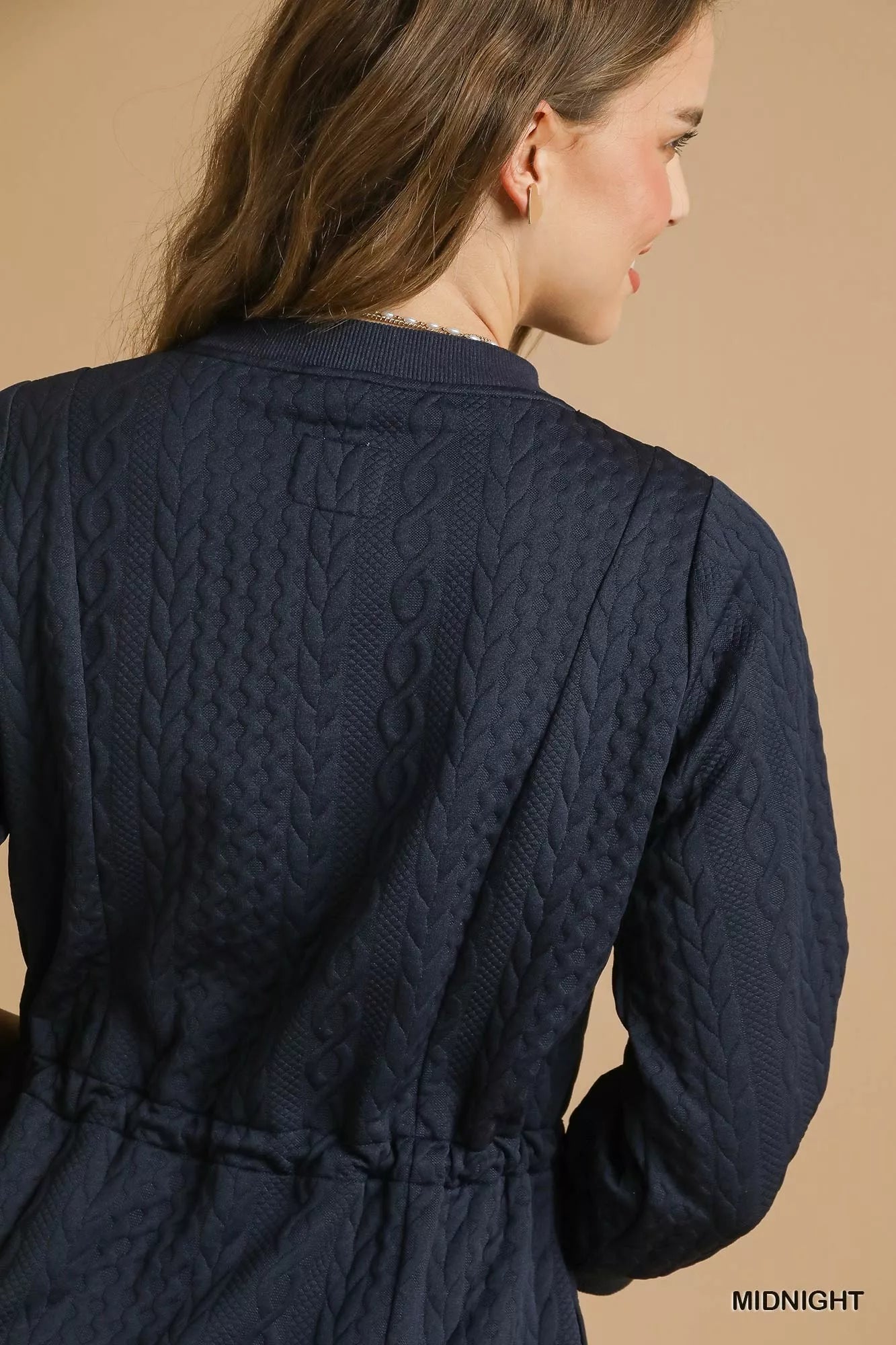 Umgee Drawstring Cable Knit Mini Dress with Pockets