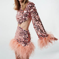 Derika Sequined Sleeved Hollow Dress