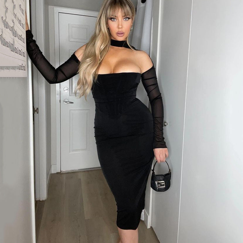 Alyia Mesh Corset Midi Bandage Dress