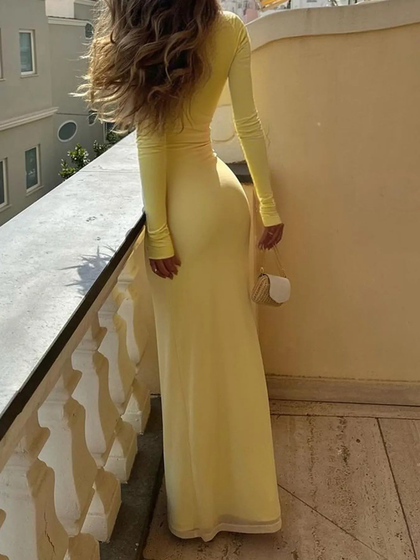 Deep-V Long Sleeve Slim Maxi Dress