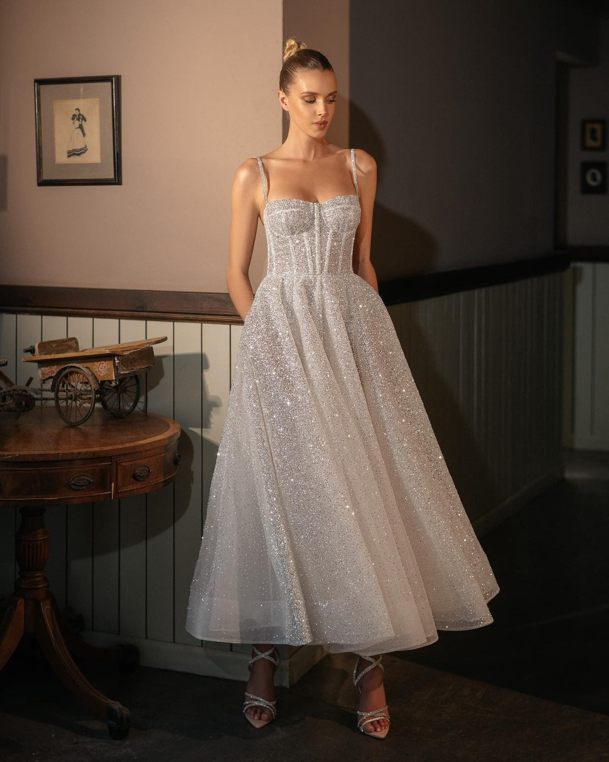 Halter Spray Silver Shiny Party Dress