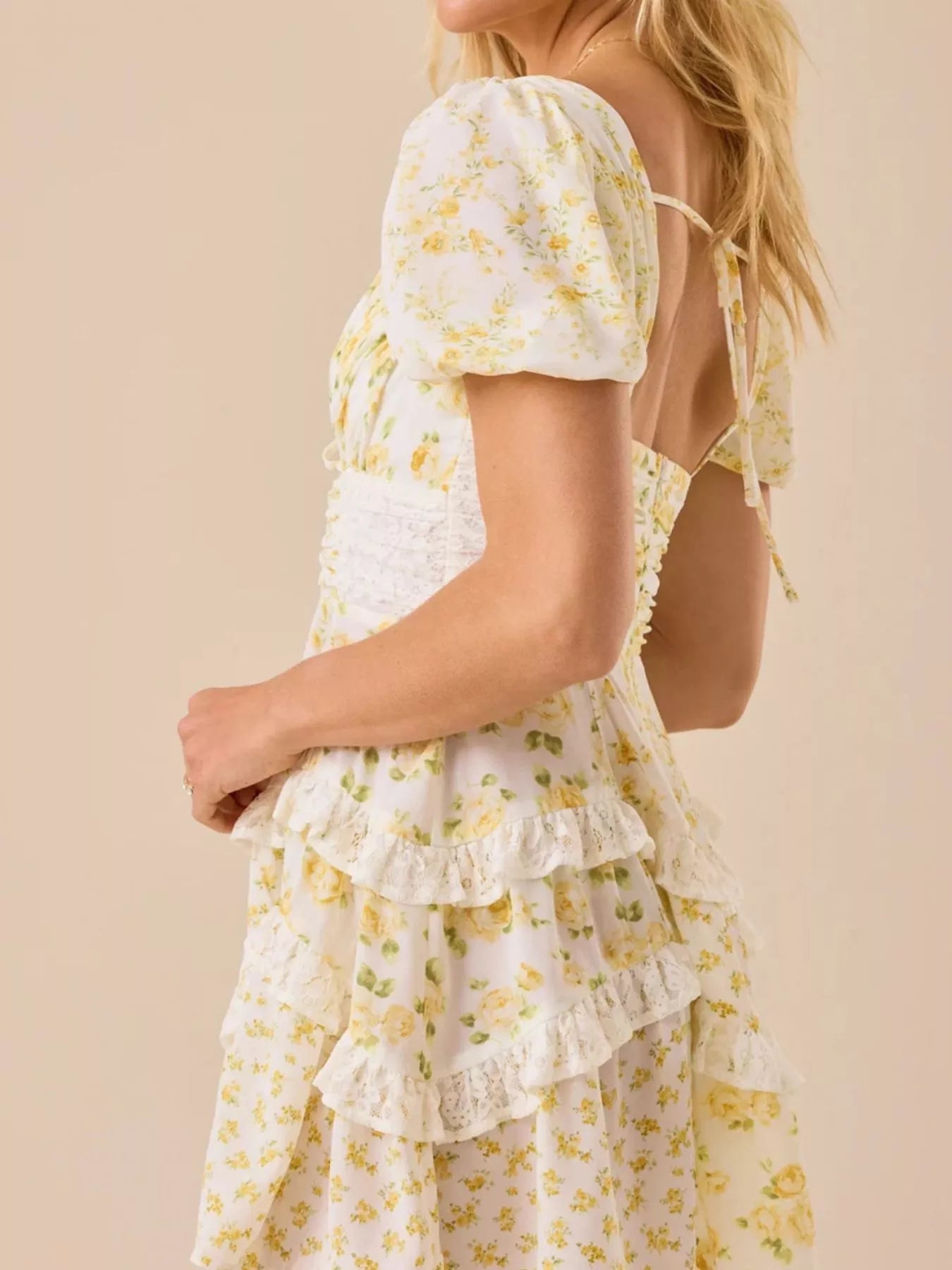 Floral Puff Sleeve Tiered Mini Dress