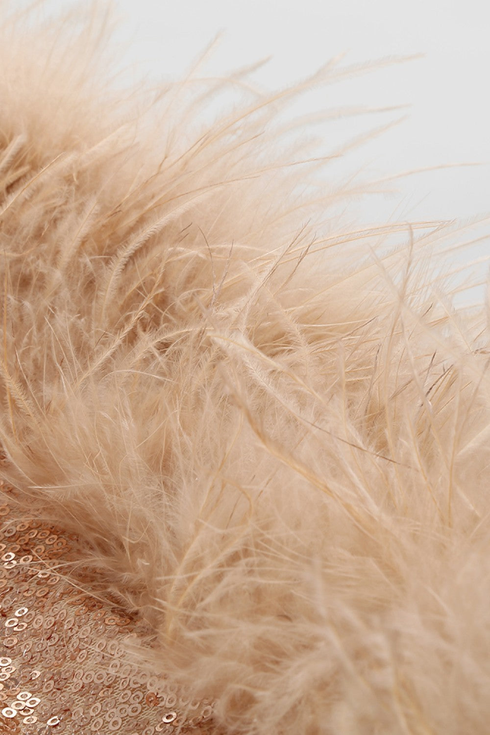 Sequin Sweetheart Neck Feather Hem Mini Dress-Gold