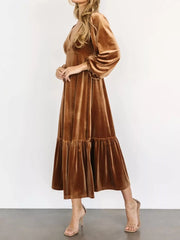 Velvet Tiered Long Sleeve Midi Dress