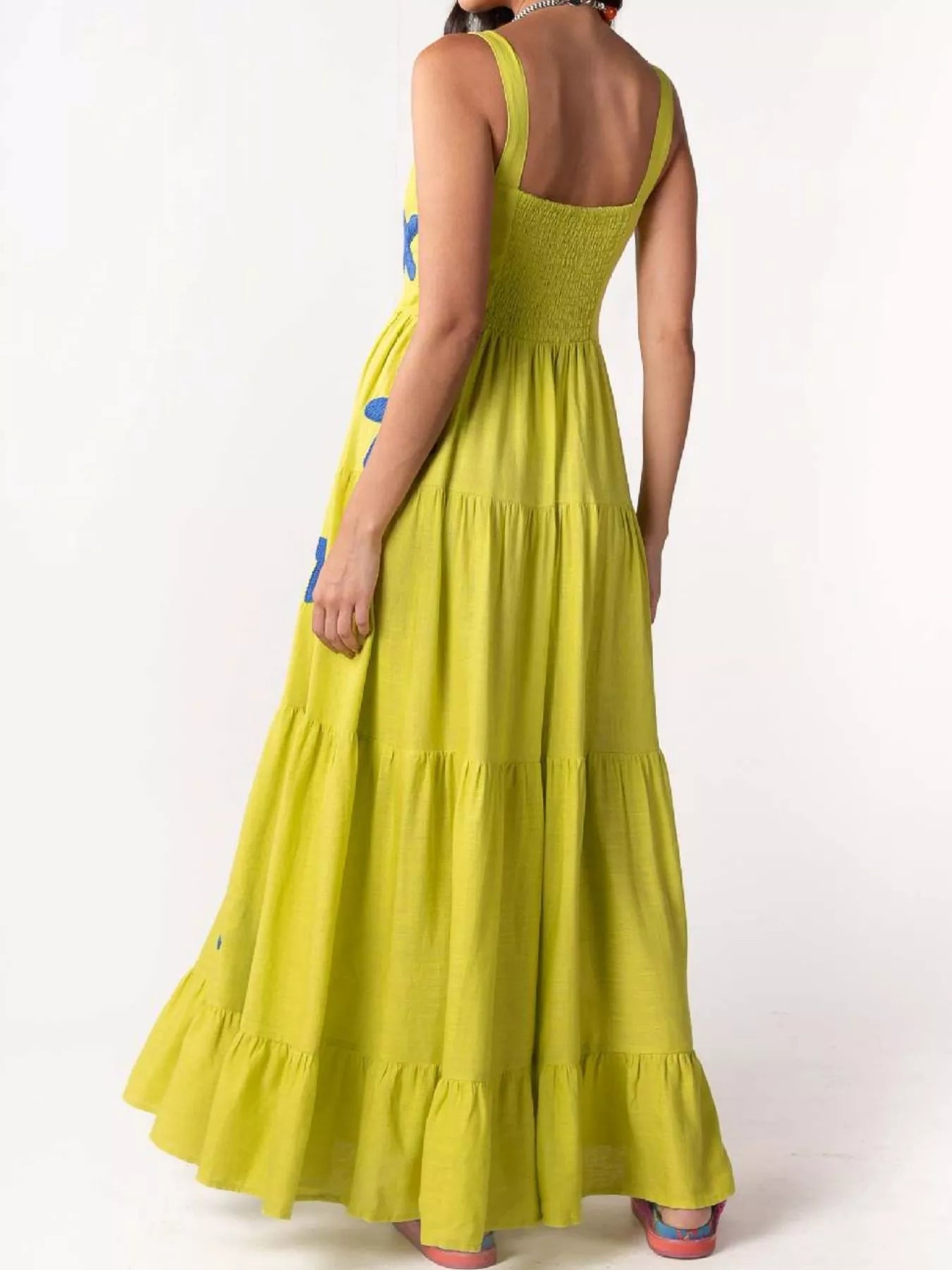Embroidered Square Neck Tiered Maxi Cami Dress