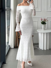 Off-Shoulder Lace Bodycon Maxi Dress