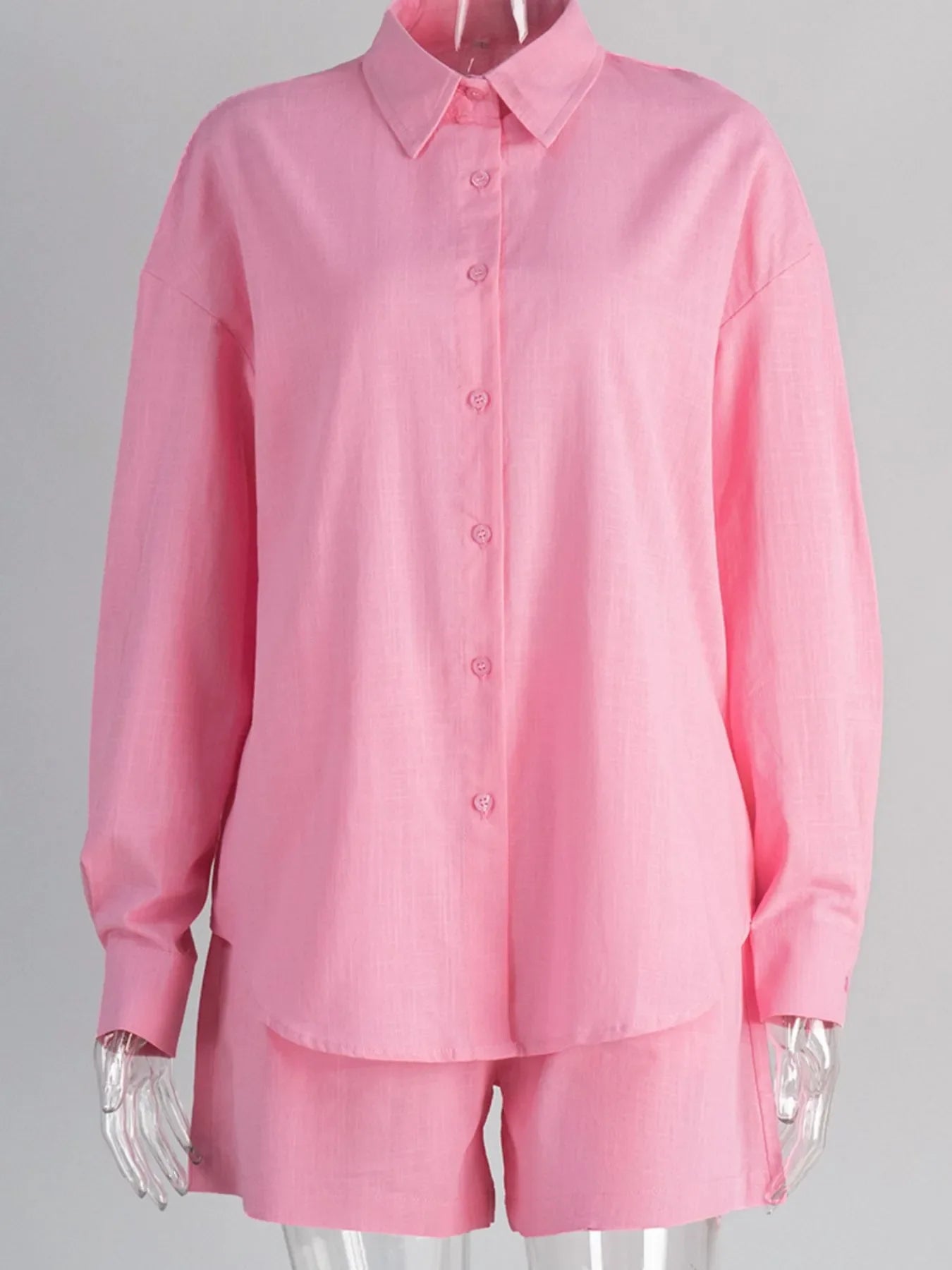 Button Up Long Sleeve Shirt and Shorts Set