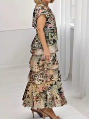 Ruffle Layered Printed Maxi Dress