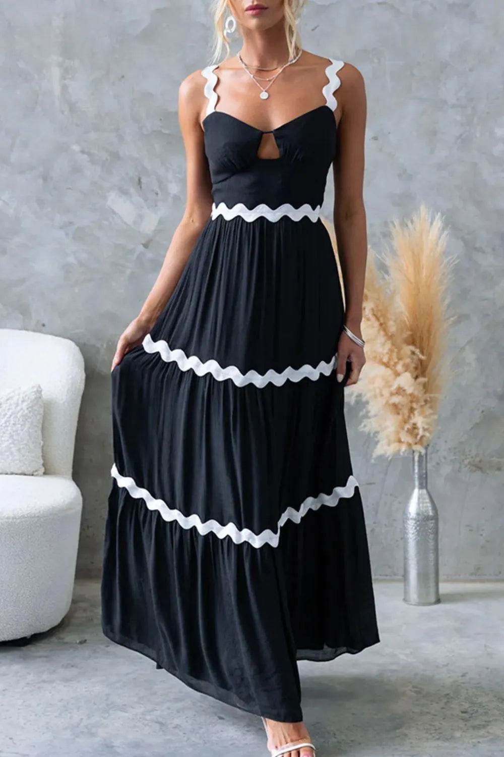 Tiered Maxi Dress with Scalloped Trim
